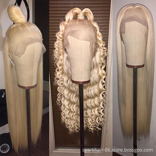 180% Ombre Blonde Lace Front Human Hair Wig Straight Remy 1B/613 Colored Human Hair Bob Wigs Deep Part Swiss Lace Wig